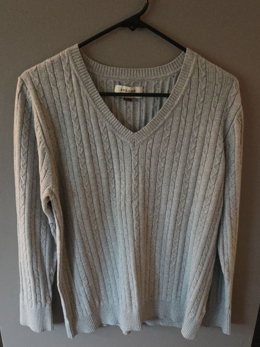 Sonoma Light Gray Cable V-Neck Sweater